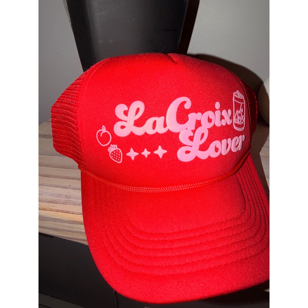 La Croix Lover Red Trucker Hat Pink Graphic Mesh Snapback Baseball Cap